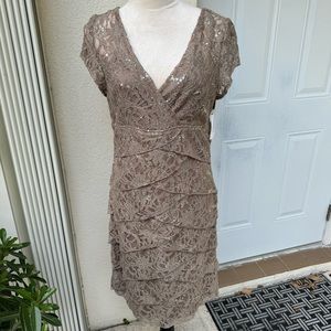 Taupe Lace Layered V-Neck Dress